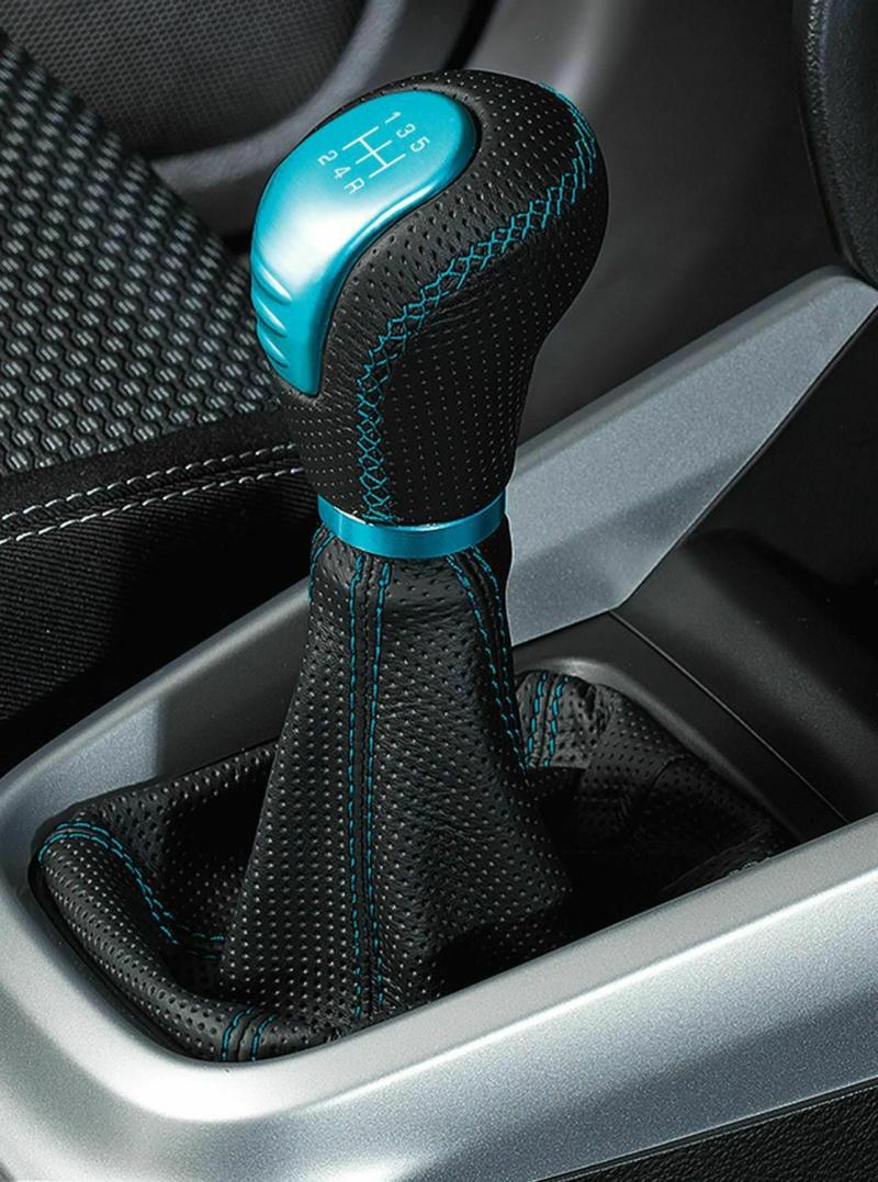 Interior Styling | Leather Gear Knob – Black With Turquoise (6 Speed Transmission) Interior Accessories Interior Styling